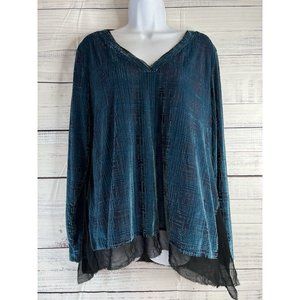 Simply Vera Wang Womens Long Sleeve Velvet Burnout Top Size L Blue Whimsigoth